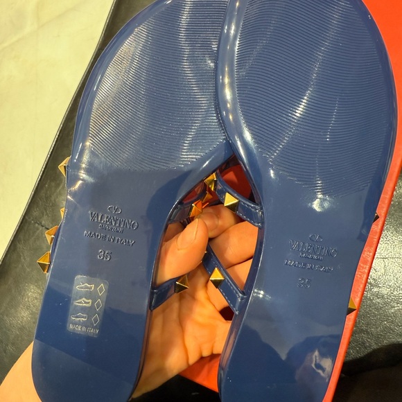 Valentino Navy and Gold Studded Sandals - Picture 2 of 3